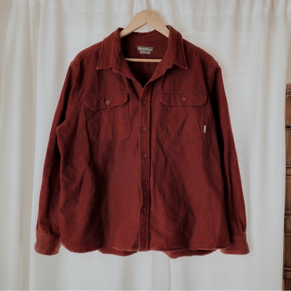 Eddie Bauer 100% cotton men’s vintage heavy duty red long sleeve button down